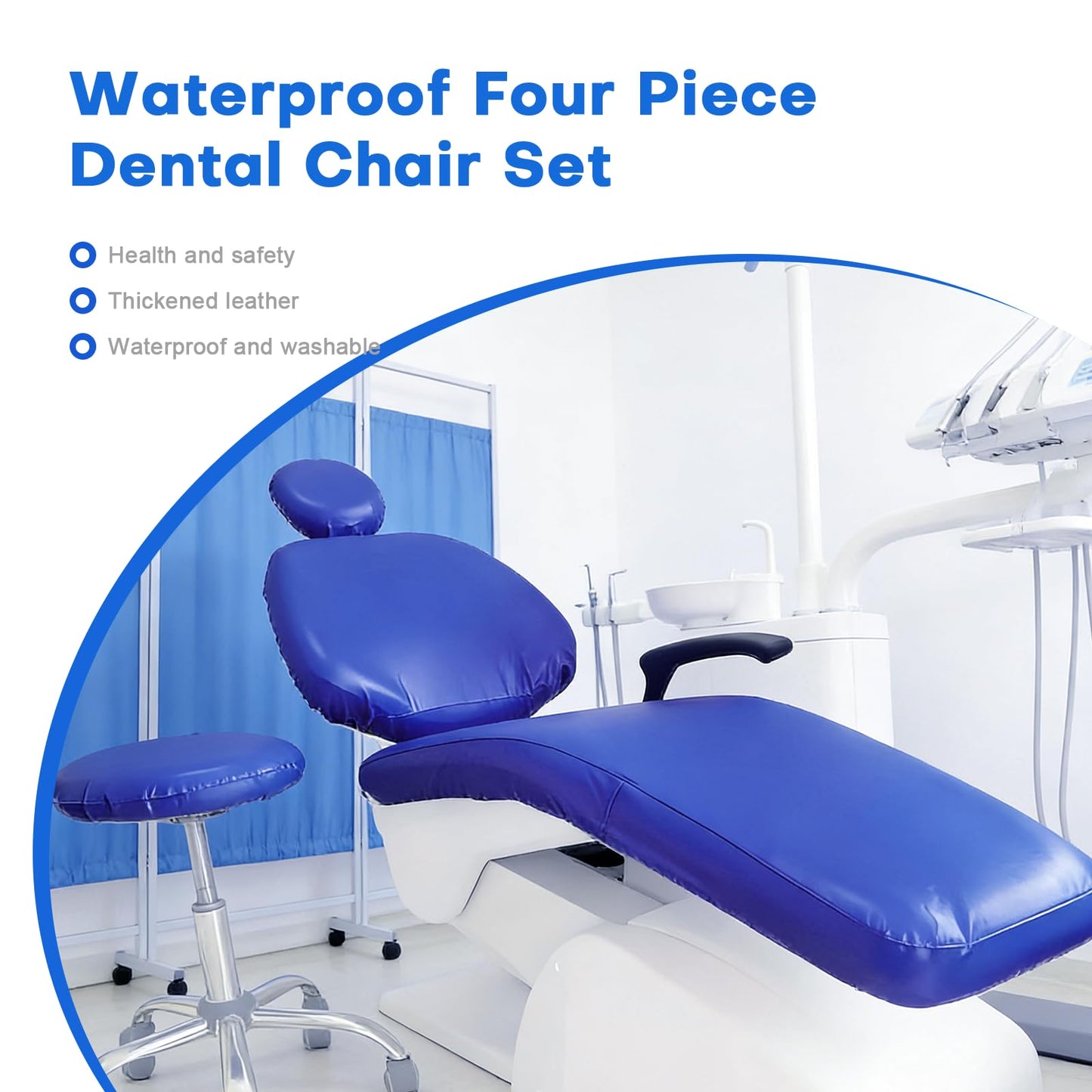 buyzg 5Pcs Dental Chair Covers Set - Waterproof & Non-Slip PU Leather Elastic Full Covers with Foot, Seat, Headrest & Backrest Protectors for Dental Clinic Chairs(Deep Blue)