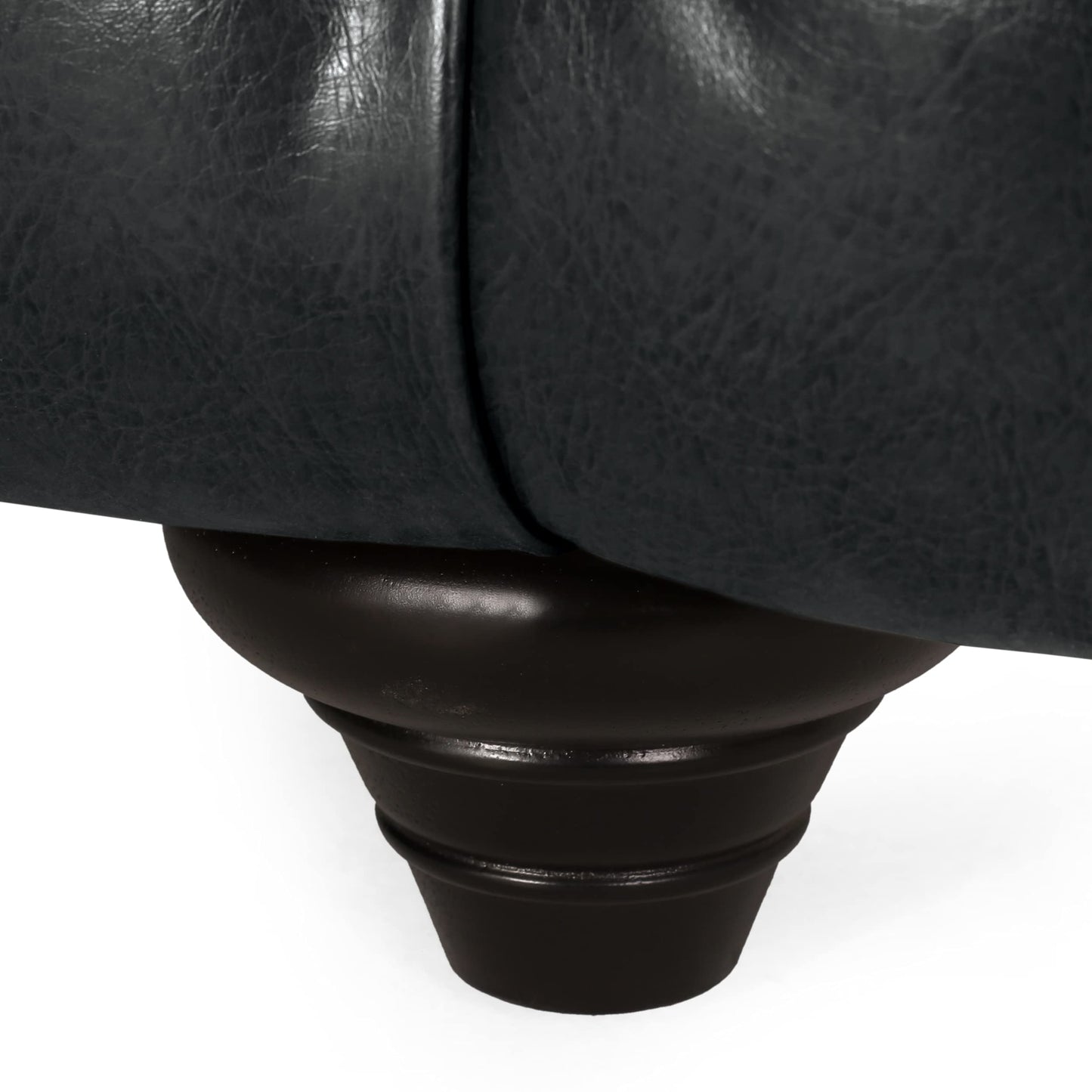 Christopher Knight Home Sagewood Tufted 3 Seater Sofa - Faux Leather - Midnight Black/Dark Brown