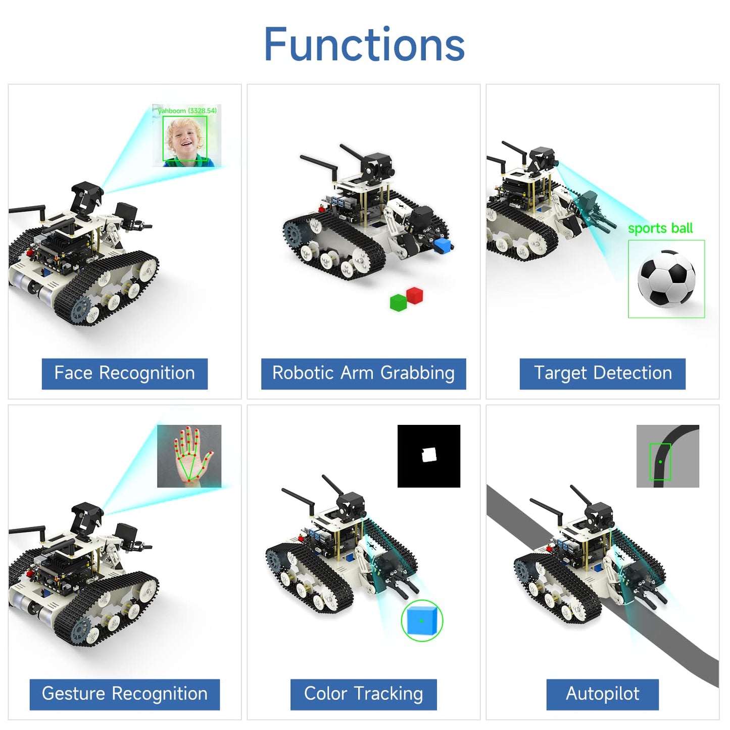 Yahboom DIY Programmable Project ROS Starter Tank Chassis Robot with AI Camera for Jetson Nano B01 Recognition Tracking OpenCV MediaPipe (Transbot-SE Without Nano)