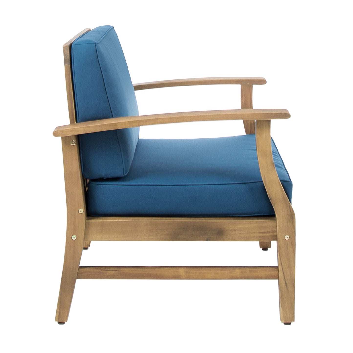 Christopher Knight Home Perla Outdoor Acacia Wood Club Chairs with Water Resistant Cushions (Set of 4), 4-Pcs Set, Teak Finish/Blue