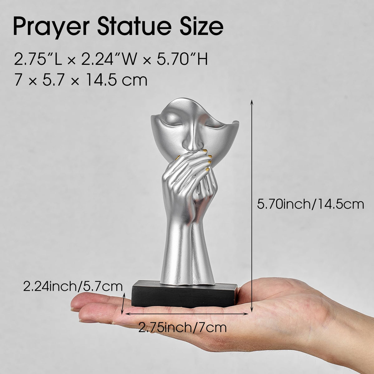 3 Pcs Silver Decor Prayer Statues, Modern Prayer of Peace Figurines Shelf Decor Accents, Abstract Art Sculpture Home Decorations for Living Room Bedroom Office Bookshelf Coffee Table, Gifts for Women
