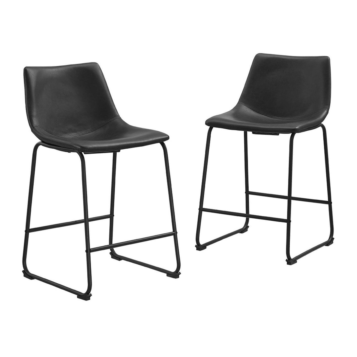 Walker Edison Douglas Urban Industrial Faux Leather Armless Counter Chairs, Set of 2, Black, 20"D x 18.5"W x 34.5"H