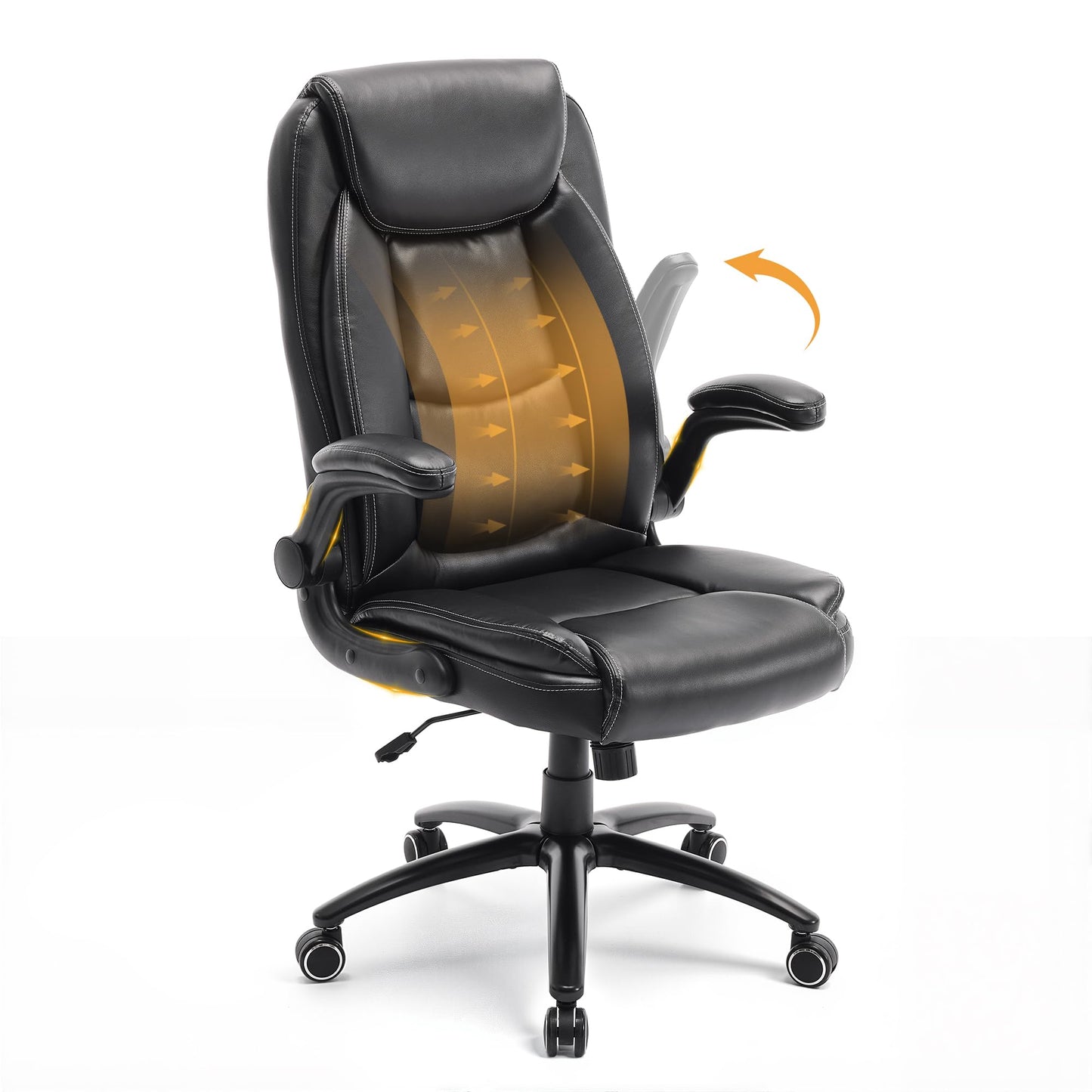 MALOL Ergonomic PU Leather Office Chair with Flip-Up Armrests & Reclining Backrest, 300lbs Thick Padded Seat Executive Desk Chair-Adjustable Height & Tilt Tension, Black