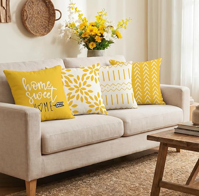 YCOLL Pillow Covers 18x18 Set of 4, Modern Sofa Throw Pillow Cover, Decorative