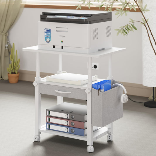 YAOHUOO 22"x15" Large Printer Stand with Drawer, 3-Tier Rolling Table Cart