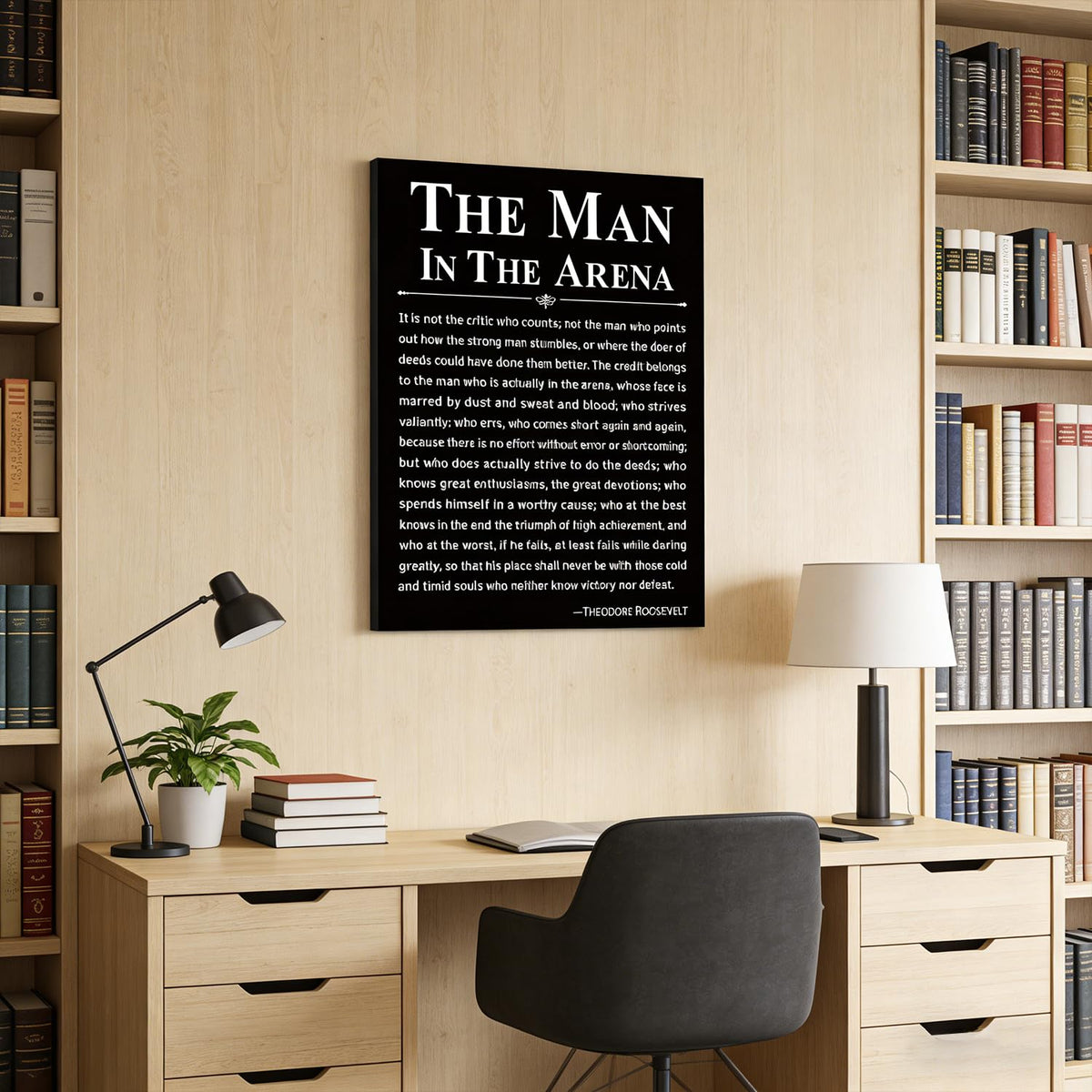 Office Inspirational Canvas Wall Art The Man in the Arena Painting picture Wall Decor Motivational Positive Quote Poster Print Artwork Gift for Men&Women Office Home Decoration 12x16 in Black Canvas