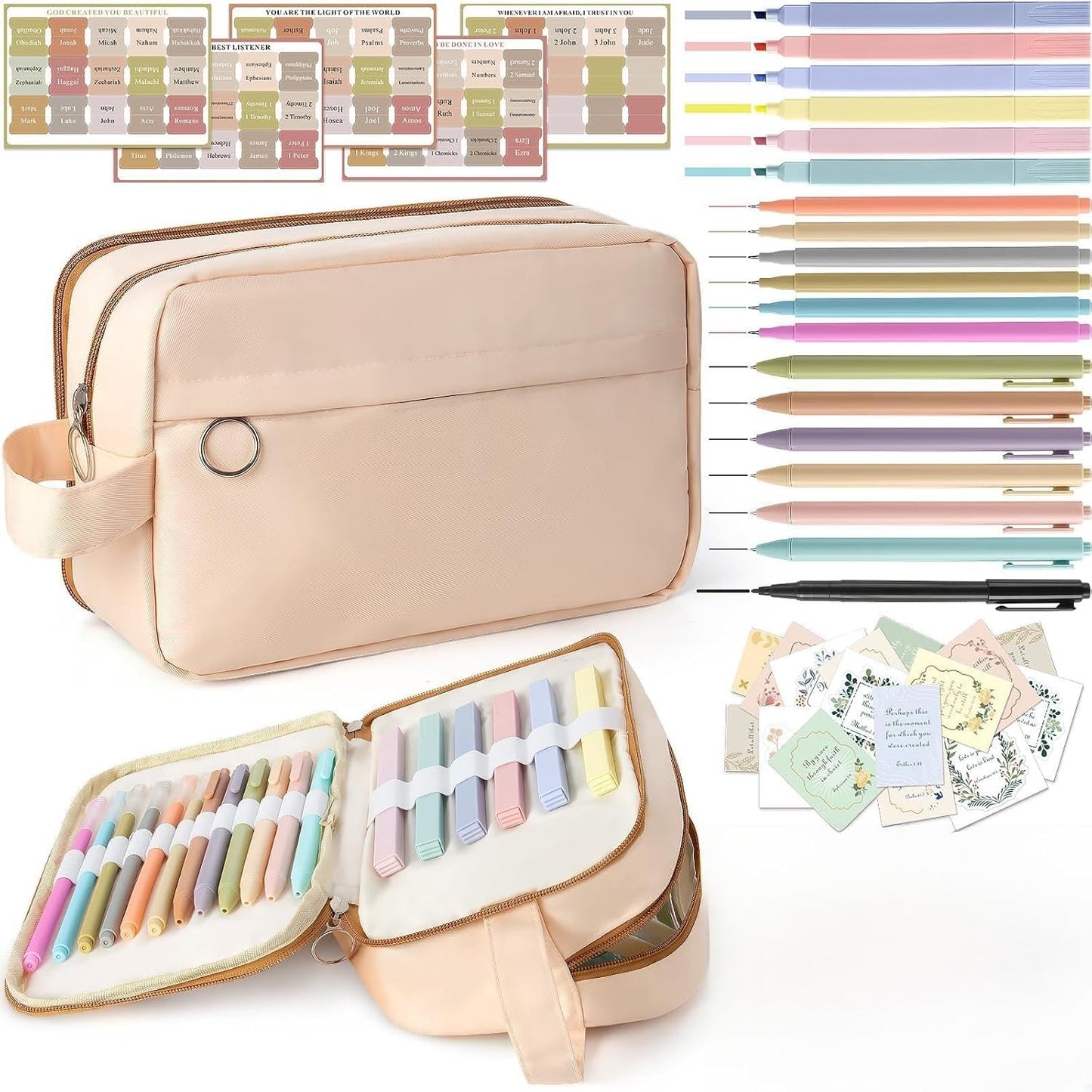 Bible Study Supplies, Bible Journaling Kit with No Bleed Bibles Highlighters, Pens, Storage Bag, Sticky Notes, Tabs, Ideal Christian Bible Gifts for Women, Accessories Kits for Bible Study Group