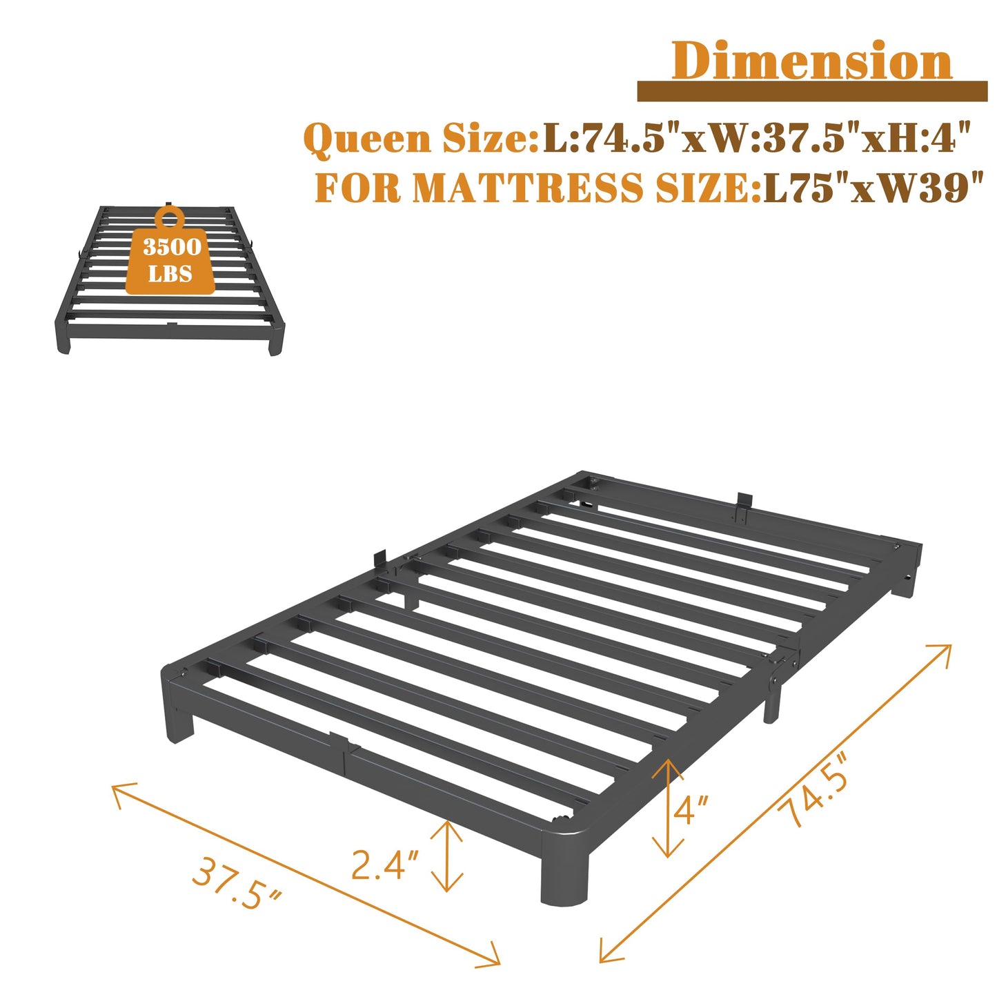 KOSOSO 4 Inch Twin Bed Frames with Metal Baffles, Black Bed Frame Twin Size No Box Spring Needed, Rounded Corner Legs, Heavy Duty Steel Platform Support, Reserved Holes, Noise Free, Easy Assembly