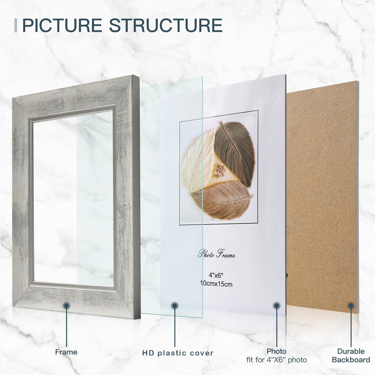XUANLUO 4x6 Picture Frames Set of 4 Rustic Retro Photo Frame with HD Plastic Cover for Wall Mount and Tabletop Display Family Friends Wedding Gift