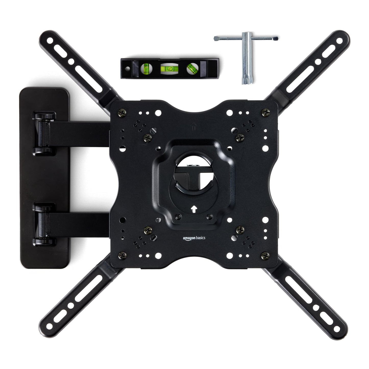 Amazon Basics Full Motion Articulating TV Wall Mount, with Swivel and Tilt, for 26" to 55" TVs and Flat Panels up to 80 Lbs, VESA Compatible, Single Stud, Black