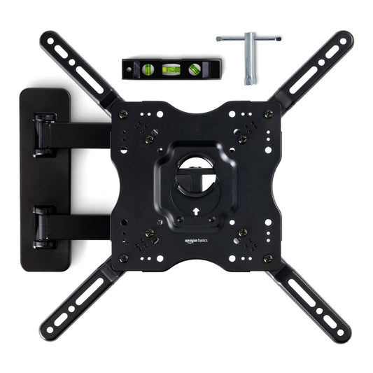 Amazon Basics Full Motion Articulating TV Wall Mount, with Swivel and Tilt, for 26" to 55" TVs and Flat Panels up to 80 Lbs, VESA Compatible, Single Stud, Black