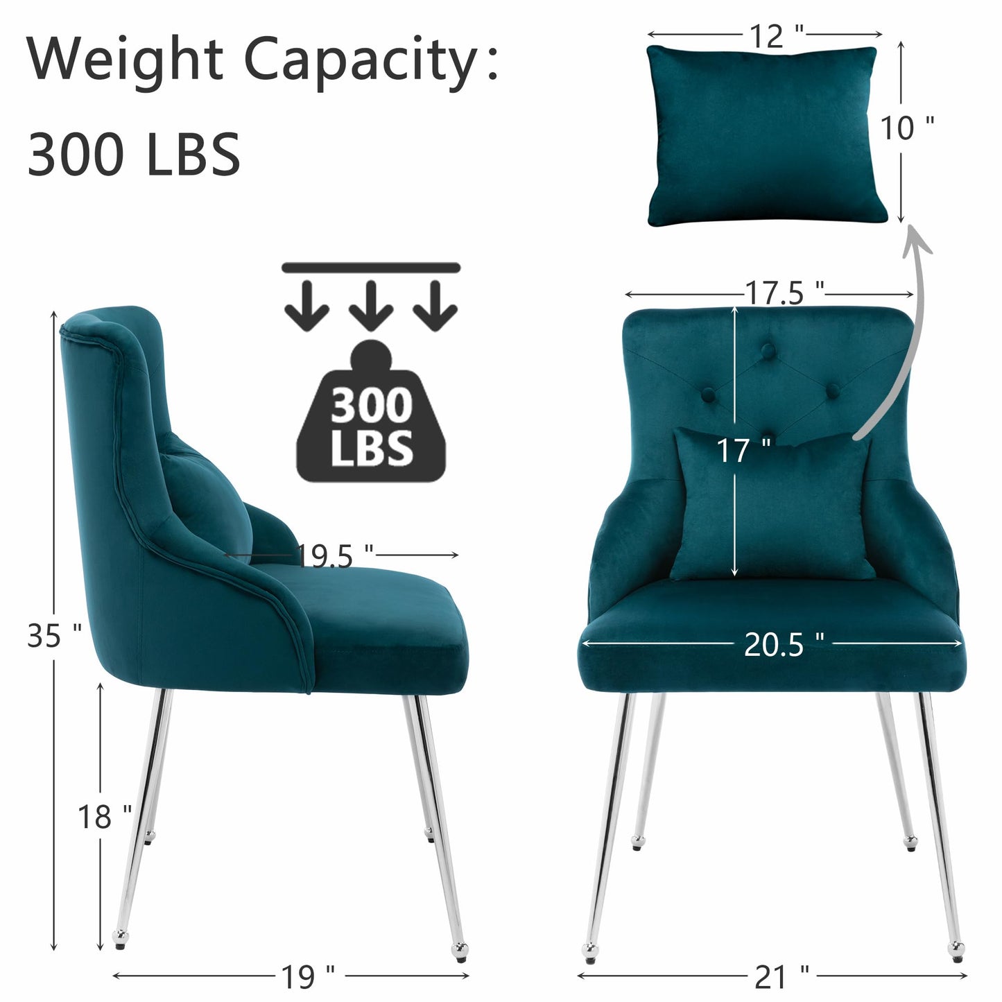 UDAX Velvet Vanity Makeup Dining Chairs, Upholstered Accent Reading Chair, Offiice Desk Vanity Stool Chairs with Tufted Back for Bedroom, Living Room, Teal
