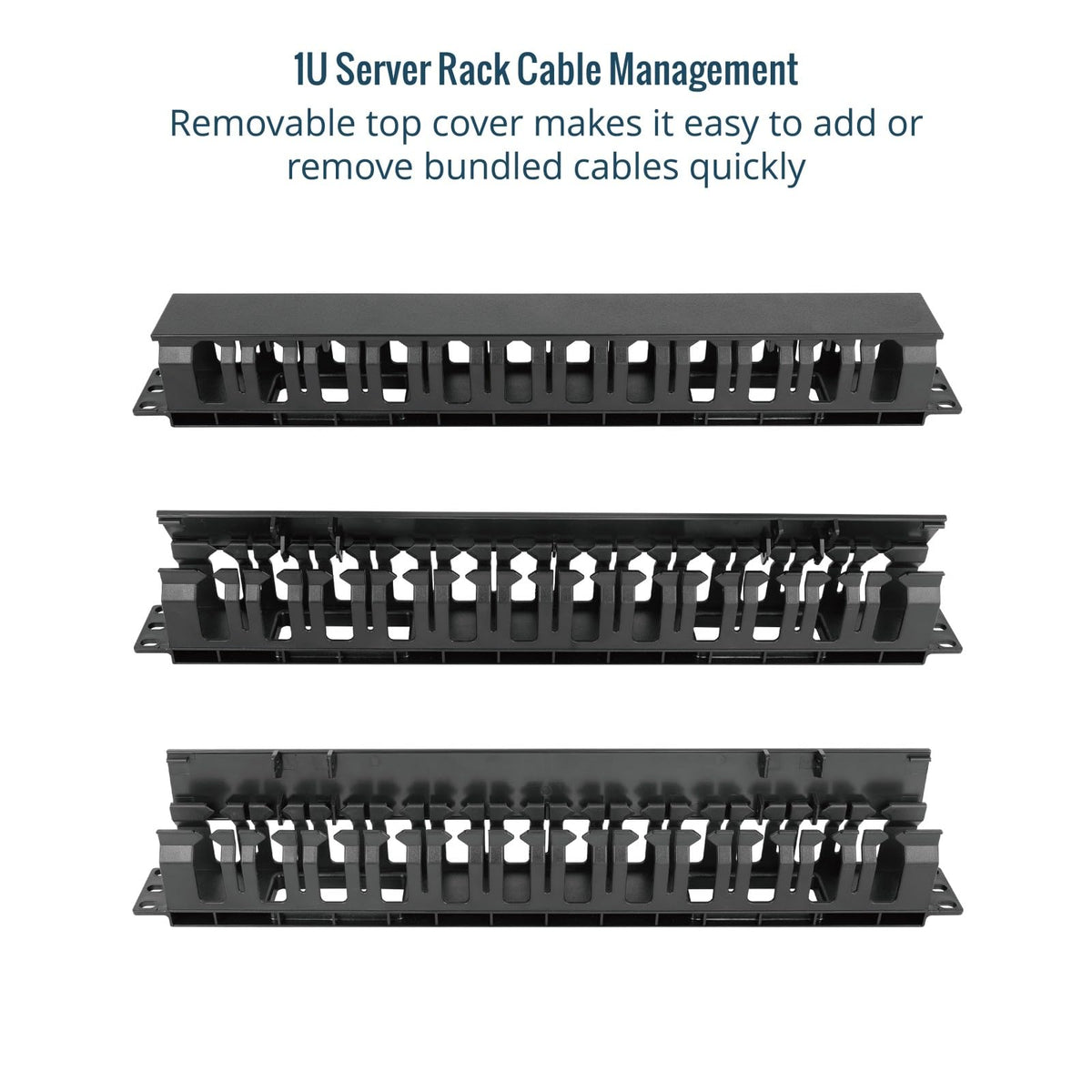 Tecmojo 2 Pack 1U Server Rack Horizontal Cable Management with Cover,2.6“ Depth Plastic Cable Manager,Rack Mount 12 Slots Wire Duct Organizer,for 19 inch AV/IT/Data/Audio and Network Cabinet
