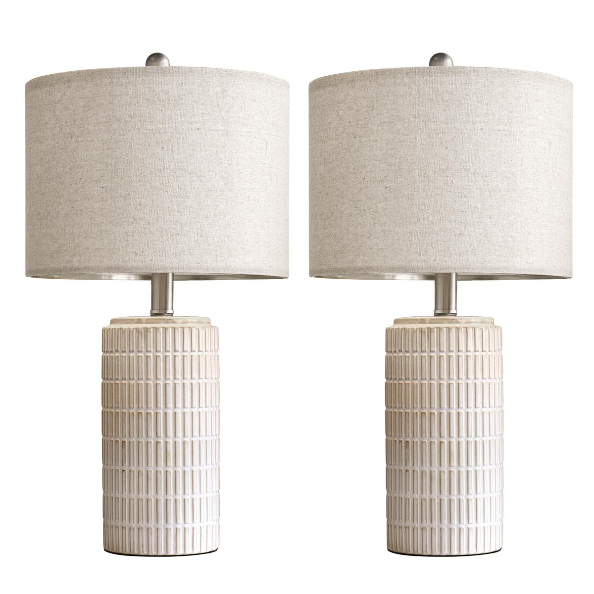 PoKat 23" Modern Ceramic Table Lamp Set of 2 for Living Room White Desk Lamps for Bedroom Farmhouse Bedside Nightstand Lamp House Warming Gifts New Home Decor End Table Lamps Gifts for Women Mom Beige