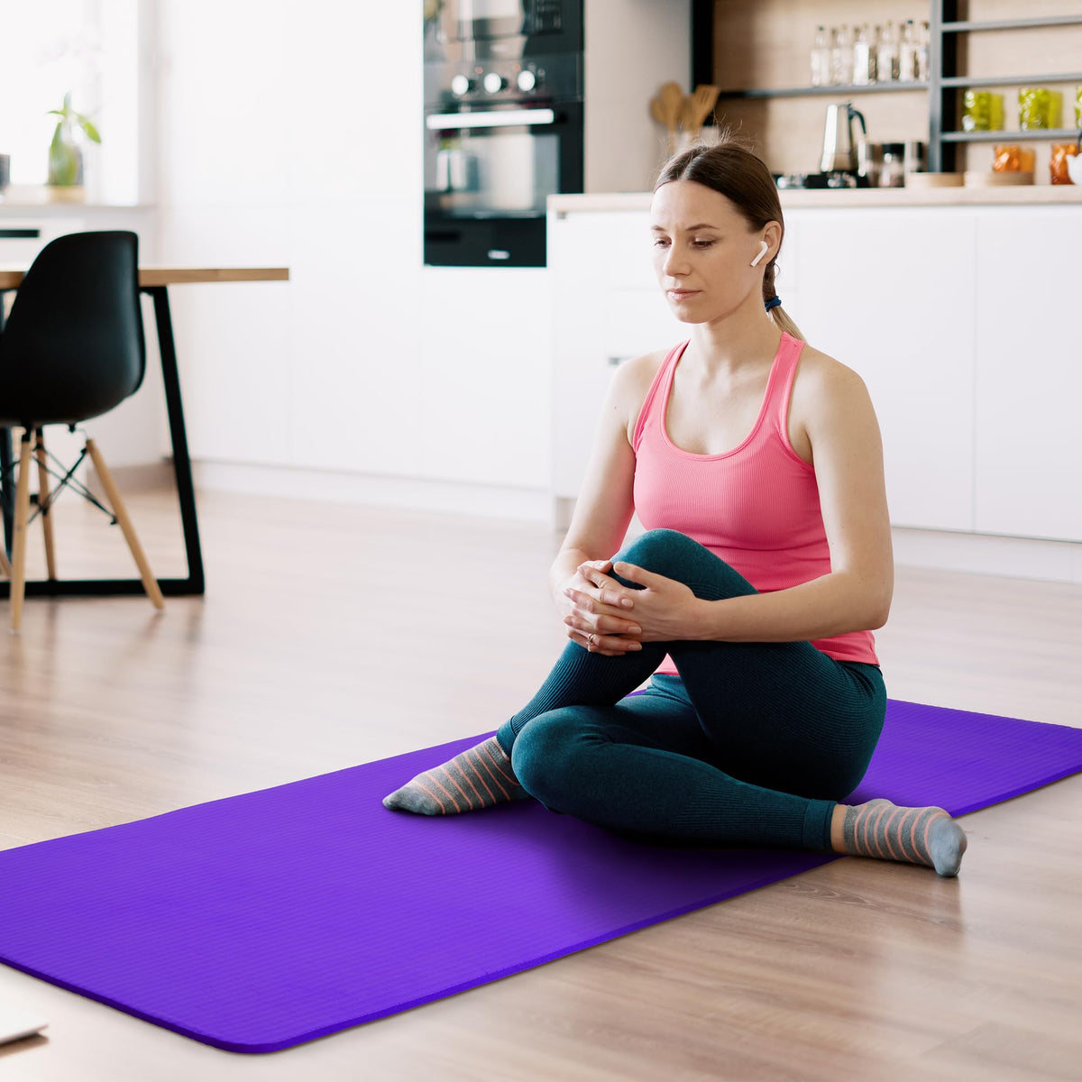 Fitvids 1/2-Inch Thick High Density Foam Exercise Yoga Mat with Carrying Strap, For Cushioning The Body Against Hard Floors, Purple