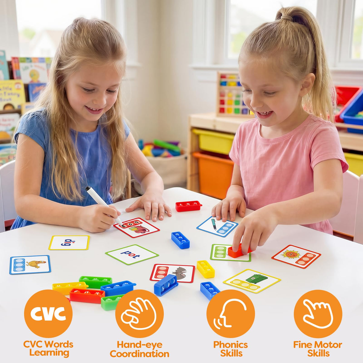 Aizweb CVC Word Games Kindergarten,Phonics Games for Kids Ages 3-8,CVC Flashcards for Preschool Special Education Classroom Supplies,Reading&Spelling Activity Phonics Manipulatives for Kids