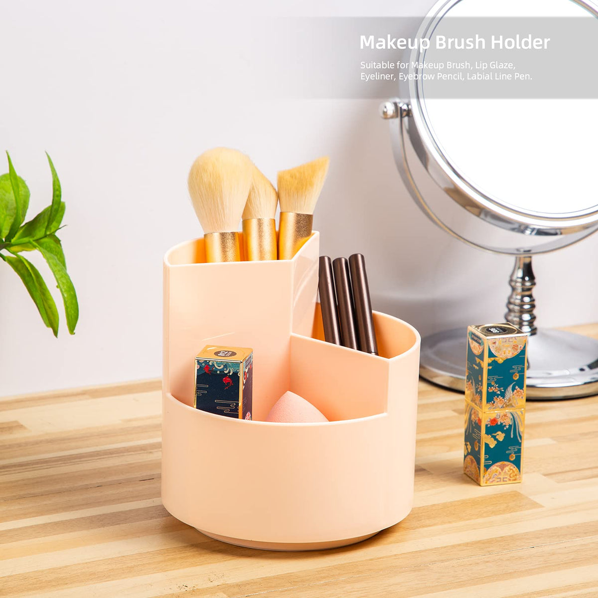 EDENMS Desk Pencil Pen Holder, 3 Slots 360-Degree Spinning Organizers, Desktop Storage Stationery Supplies, Cute Cup Pot for Office, School, Art Supply, Kids - Pink