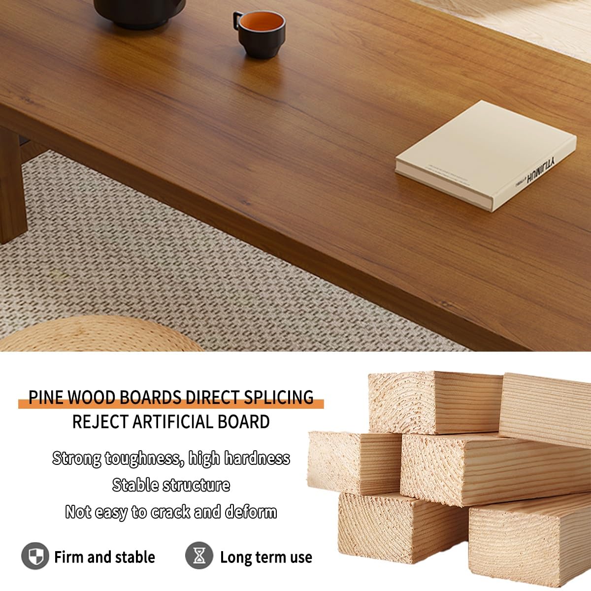 GHHDPXM Japanese Coffee Table Solid Wood Low Chabudai Zen Tea Desk for Minimalist Home Decor Low Sitting Table for Living Room & Dining Area