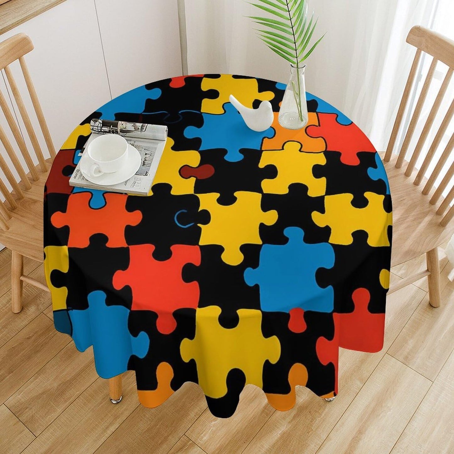 Puzzle Print Round Tablecloth Decorative Table Cover