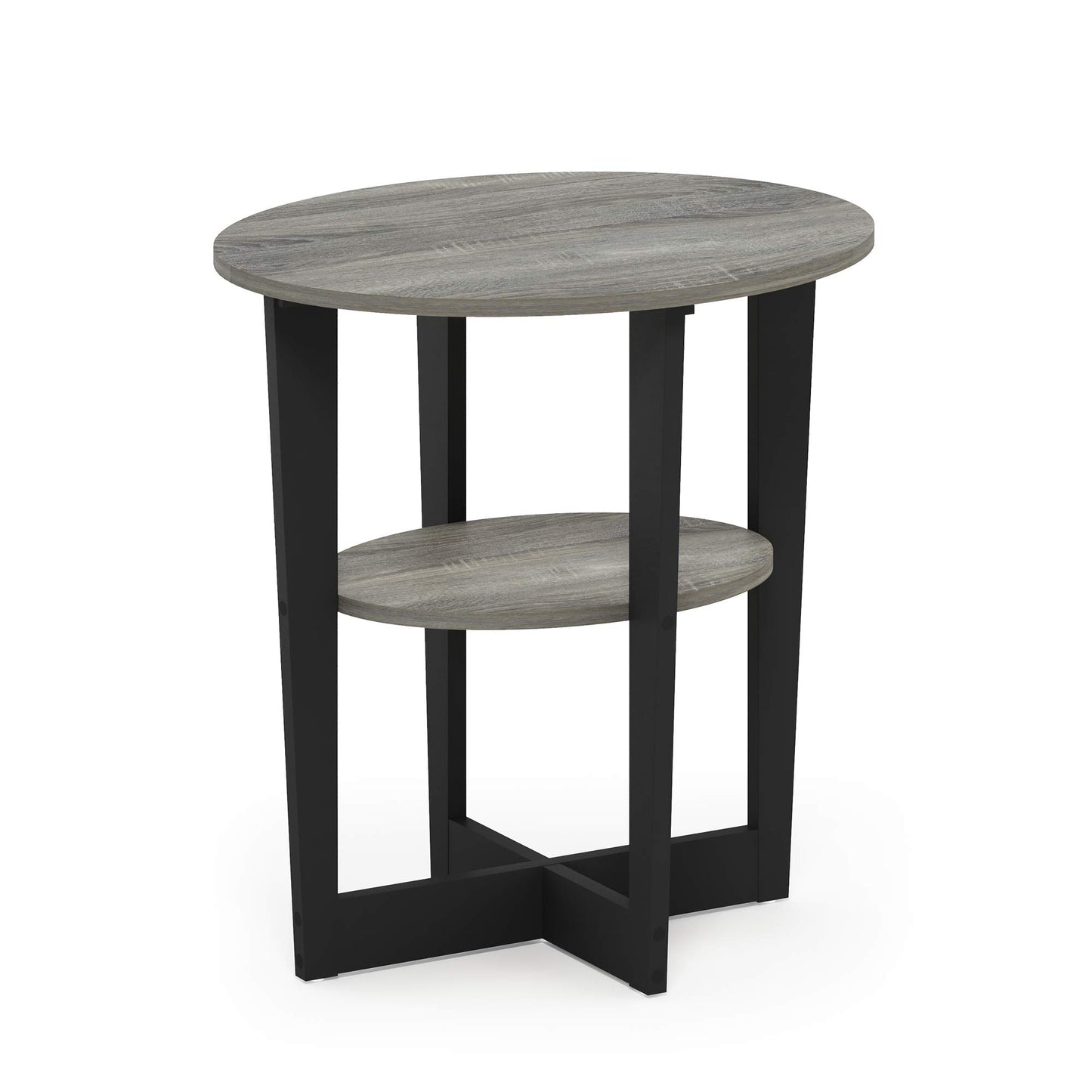 Furinno JAYA Side Table, 2-Tier Round Modern End Table with Oval Tabletop, Night Stand, Bedside Table with Open Shelf, for Living Room, Bedroom, French Oak