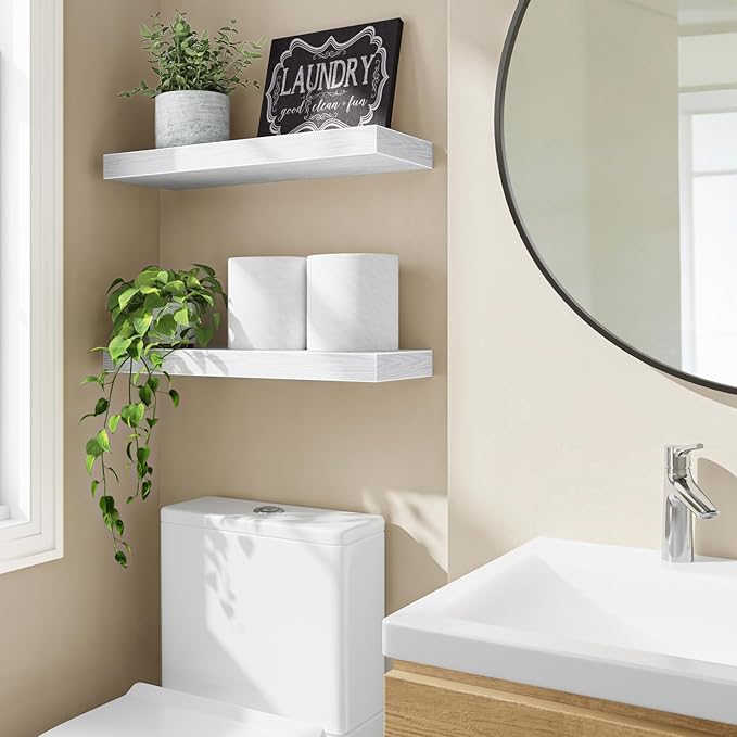 Fixwal Floating Shelves for Wall, 15.7" Wood Wall Mounted Shelves for Living