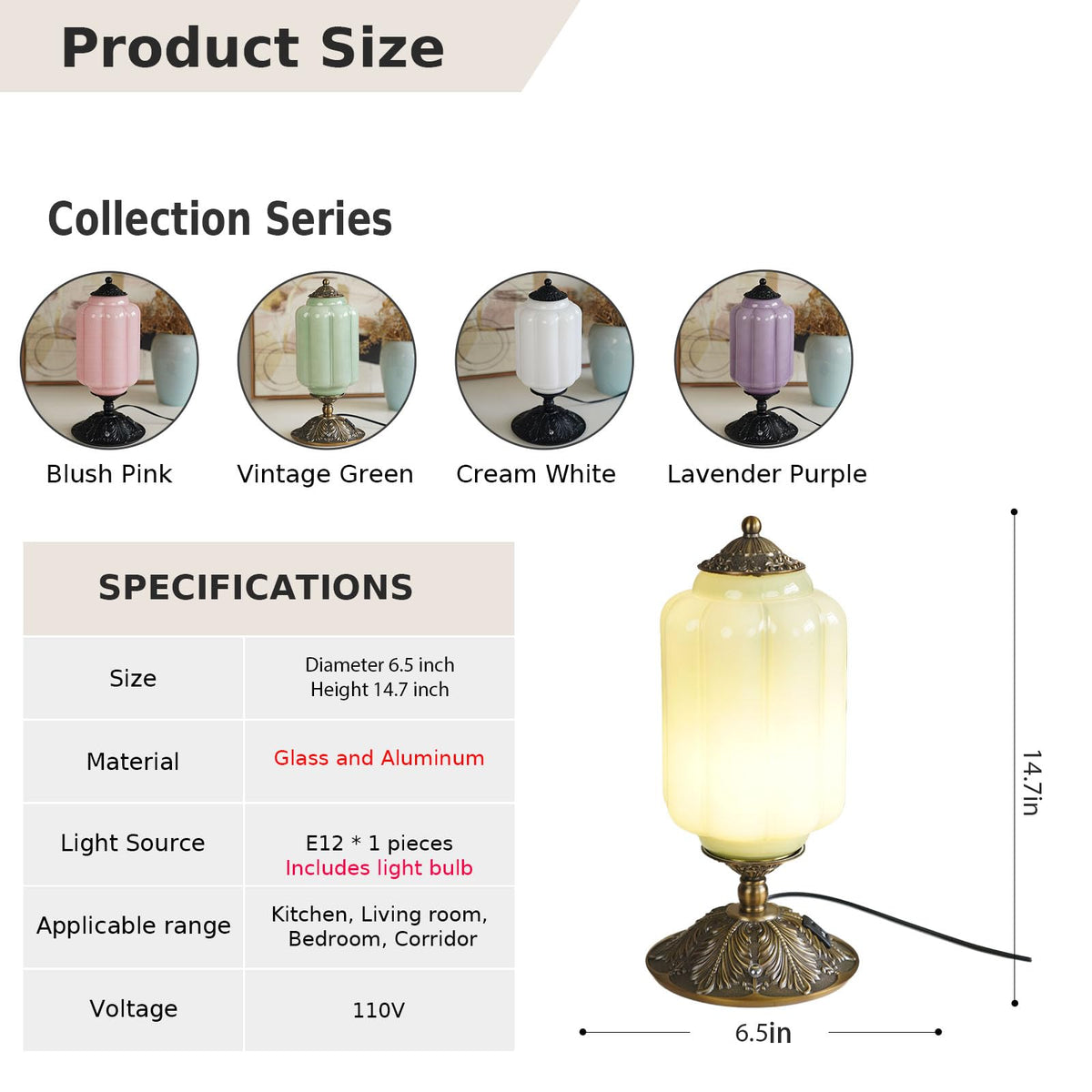 Milk Glass Touch Table Lamp, Elegant Green Jadeite Glass Bedside Desk Lamp 3 Way Dimmable with USB C+A Charging Ports - Bedroom Nightstand & Living Room Essential, 4W Bulb Included (Green, 6.5)