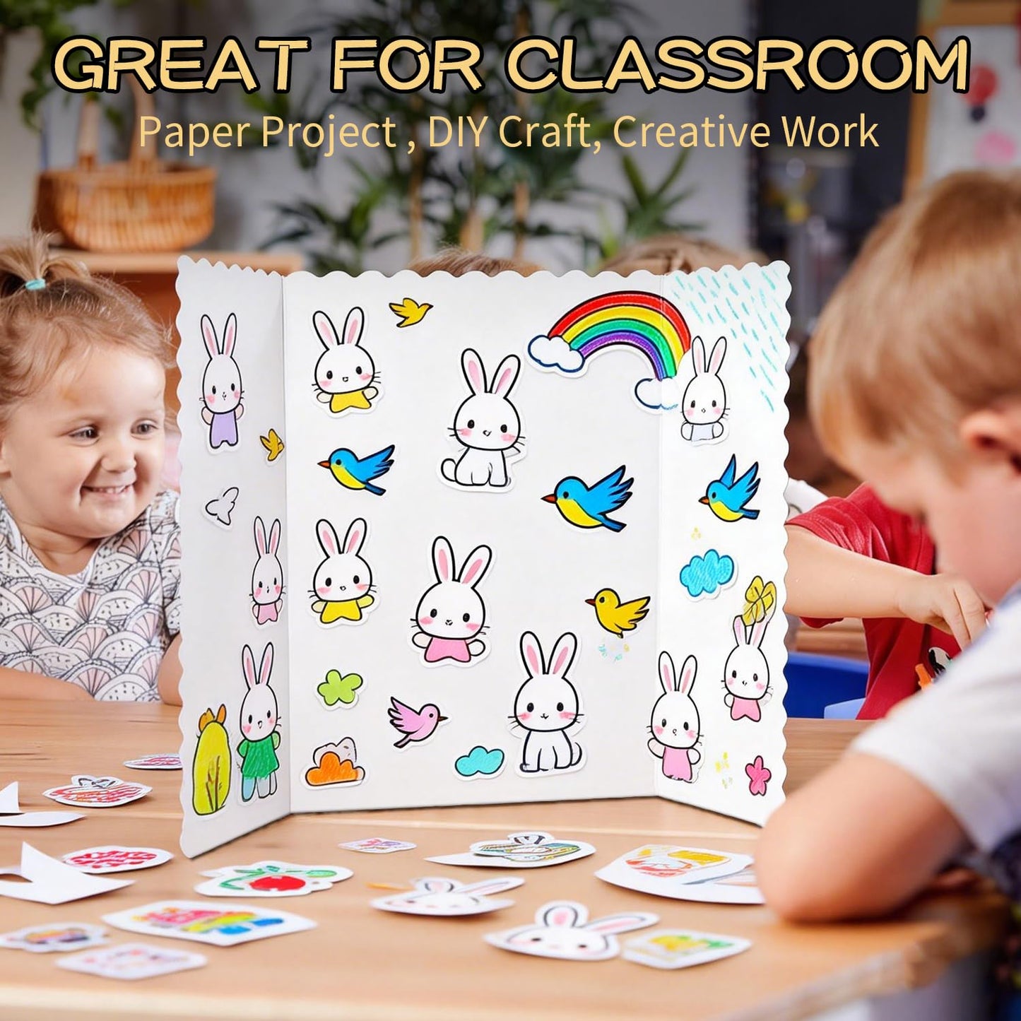 6 Pack 24" x 36" White Trifold Poster Board Bulk, Corrugated Foldable Tri-fold Display Board for Science Fair, School Projects, Presentations, Art, Business & Classroom Supplies