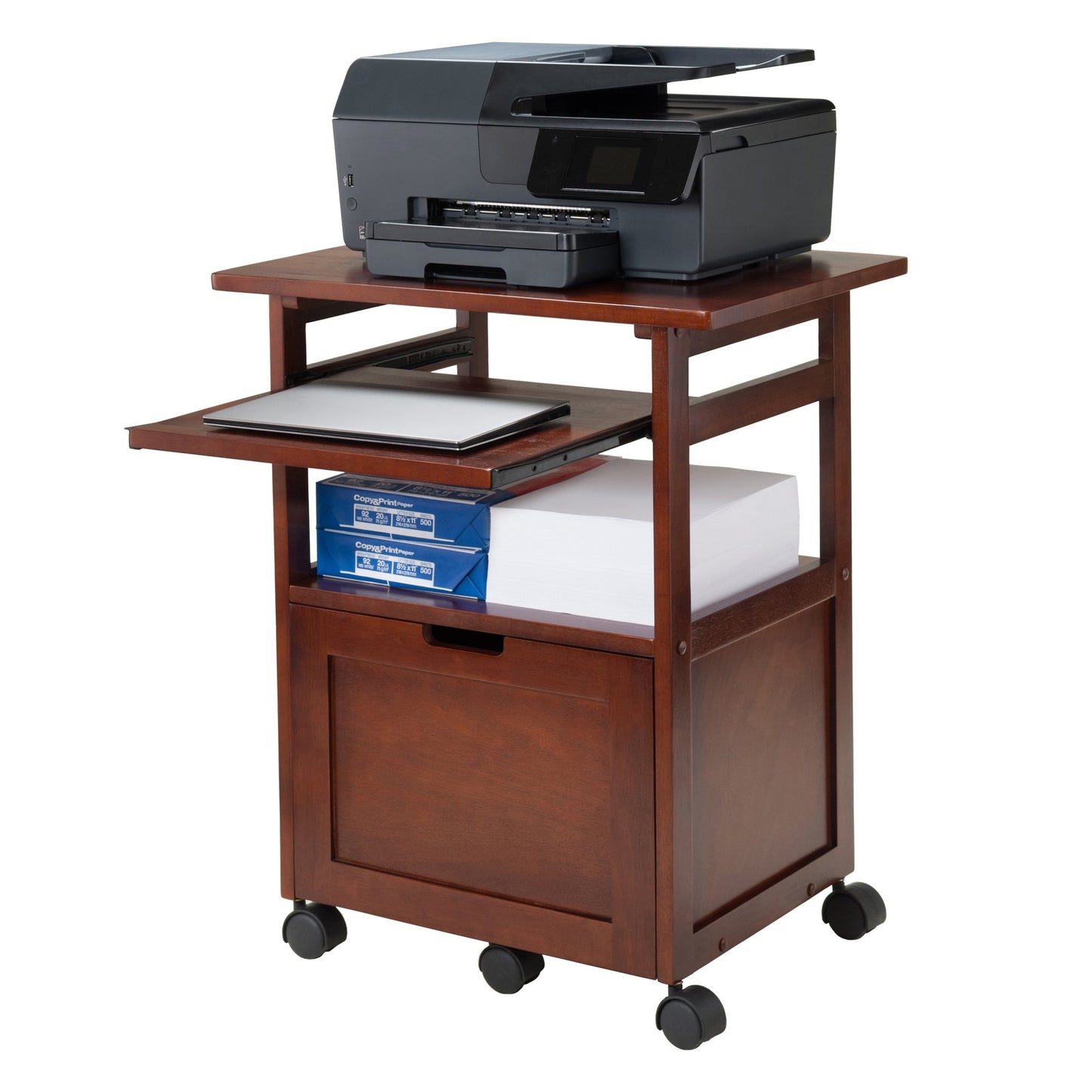 Winsome Piper 3-Shelf Wood Mobile Printer Stand, Brown (94427)