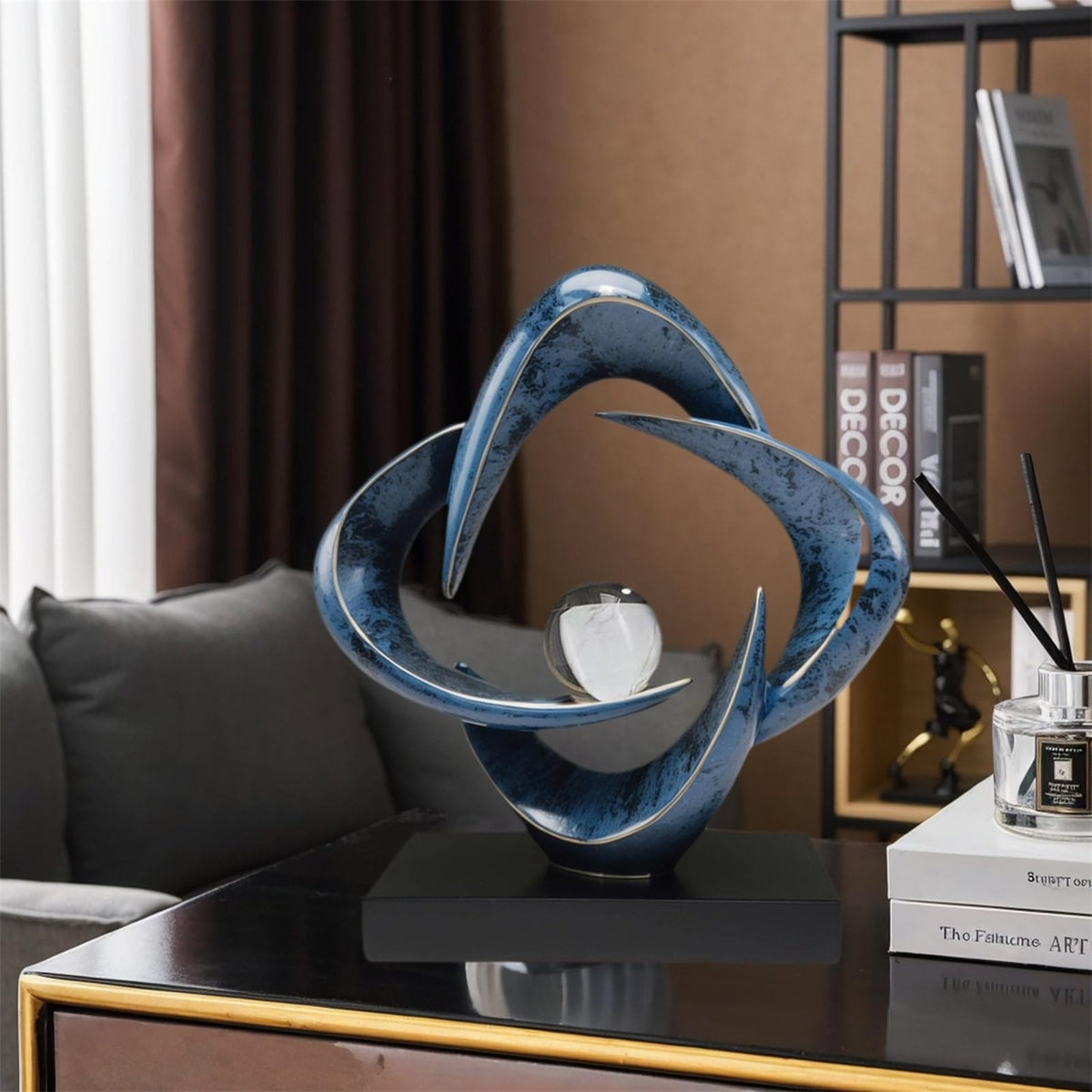 LuckySunDecorQZ Abstract Sculpture Art Home Decor Accents Modern Decorative Objects for Living Room Shelf Coffee Table TV Stand Cabinet Office Decor Accents (Blue)