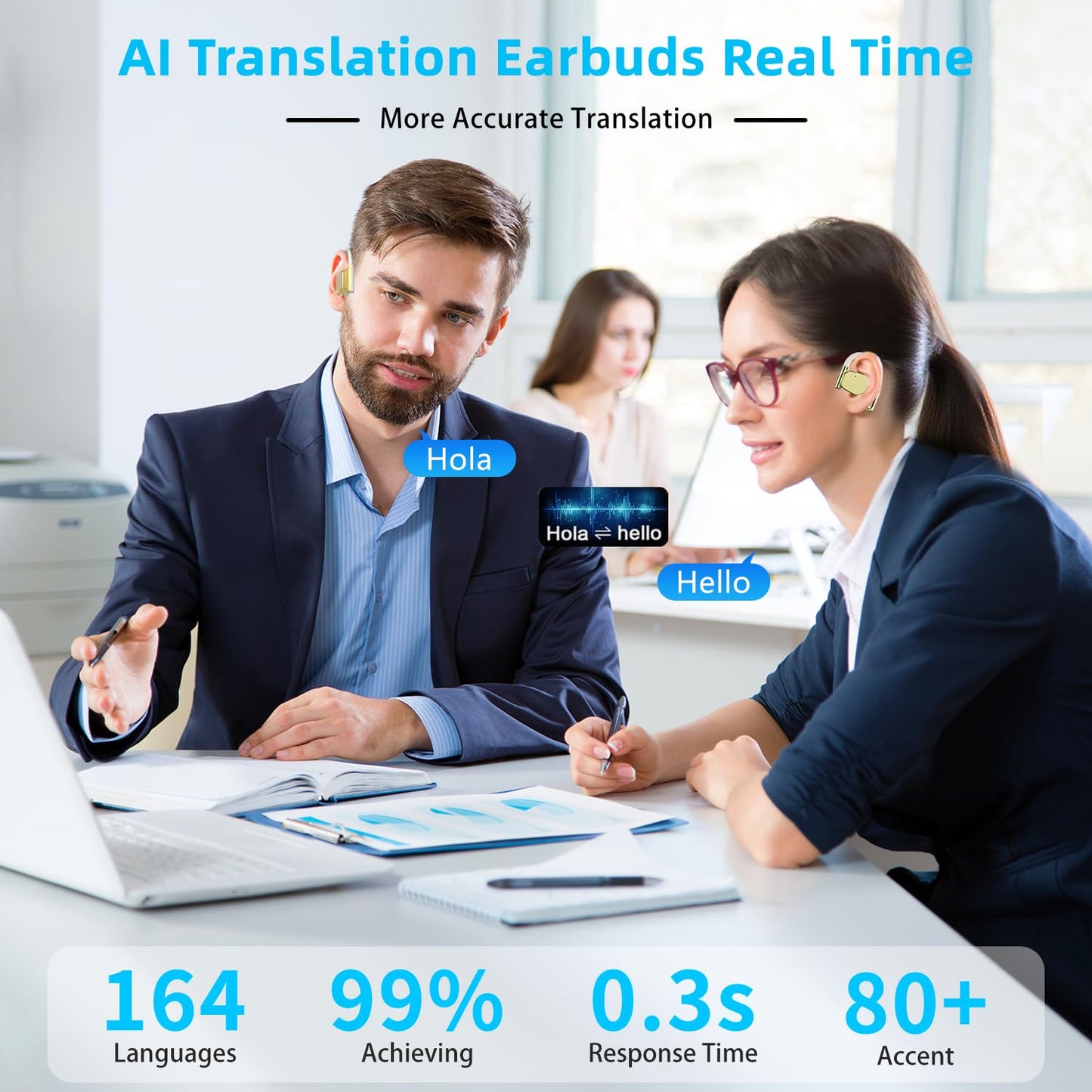 AI Translation Earbuds Real Time 164 Languages Translator Earbud 3 in-1 Bluetooth 5.4 Audifonos Traductores Inglés Español Translating Device iOS & Android Compatible(White)