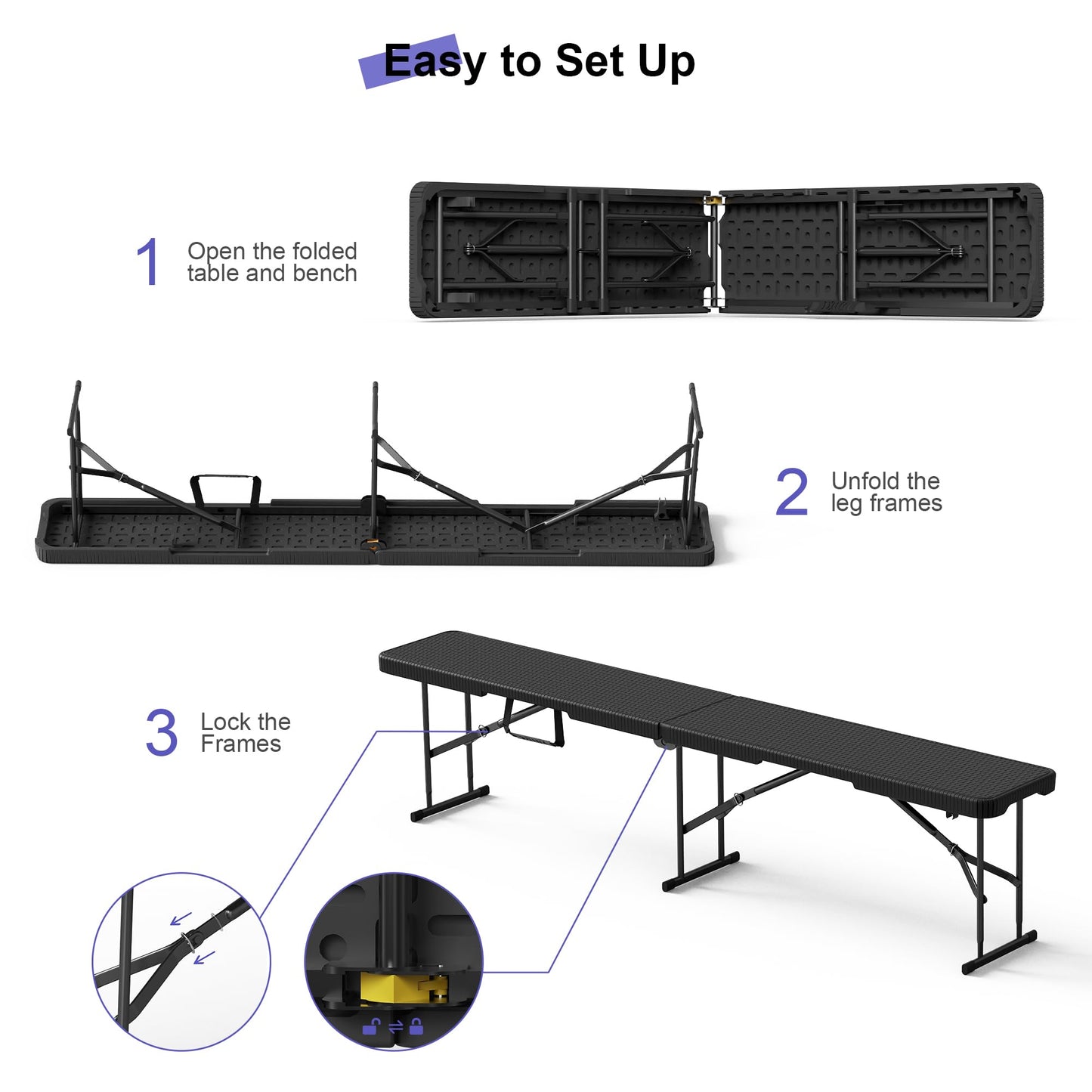 VSOAEIL 6 Foot Folding Bench, Portable Plastic Folding Bench Seat, Foldable Seat for Indoor Outdoor Picnic Camping Dining, Soccer Garden Multipurpose Entertaining Activities, Black Rattan, 1 Pack