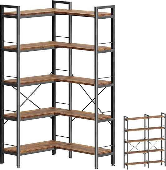 Huuger 5 Tier Bookshelf, L Shaped Corner Bookshelf
