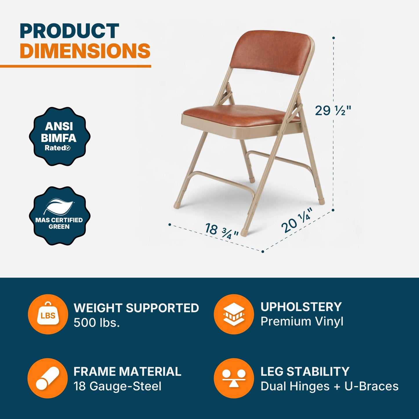 OEF Furnishings OEF1203 Commercial-Grade Vinyl Padded Folding Chair (Brown, 4-Pack)