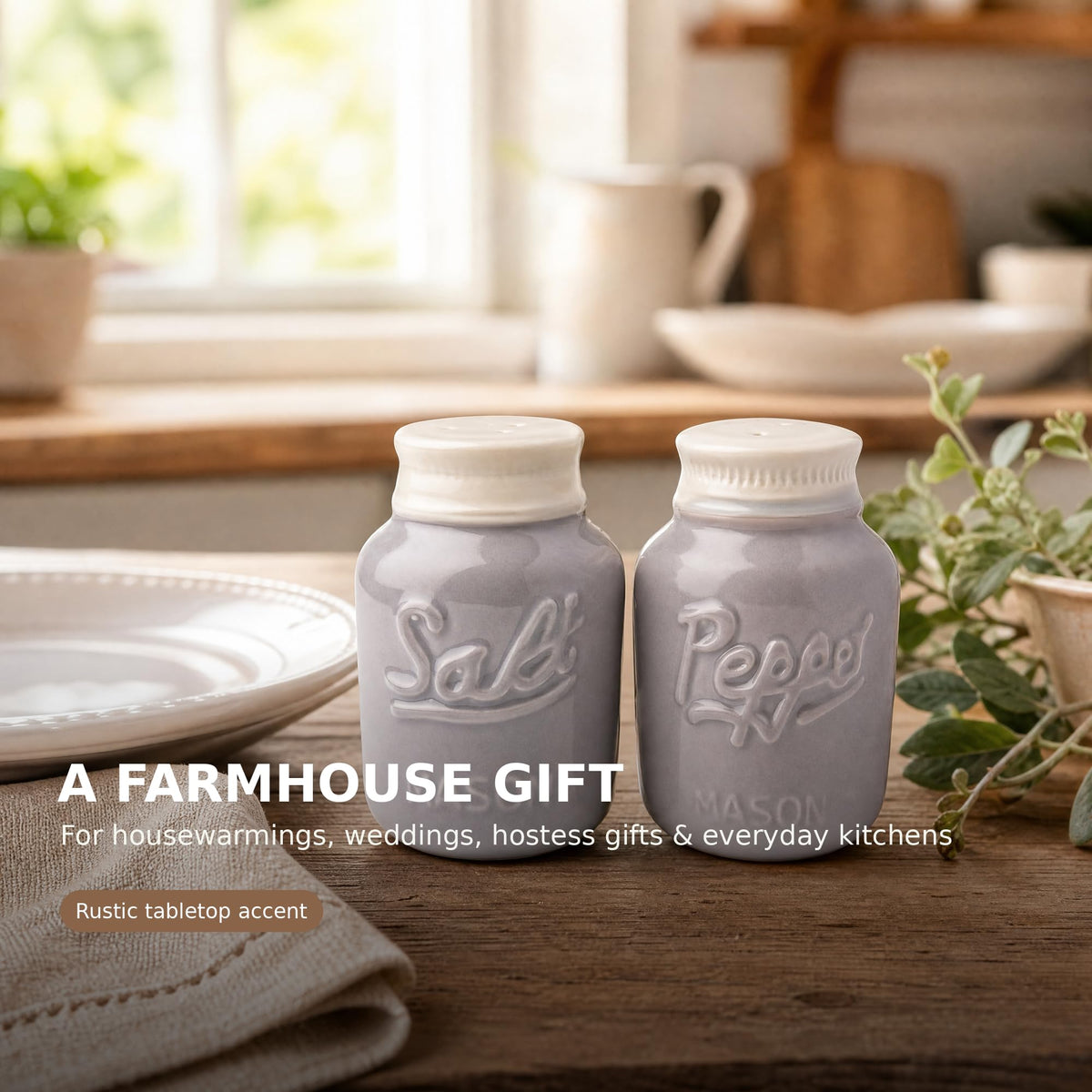 Comfify Grey Mason Jar Salt and Pepper Shakers – 3.5 oz Modern Farmhouse