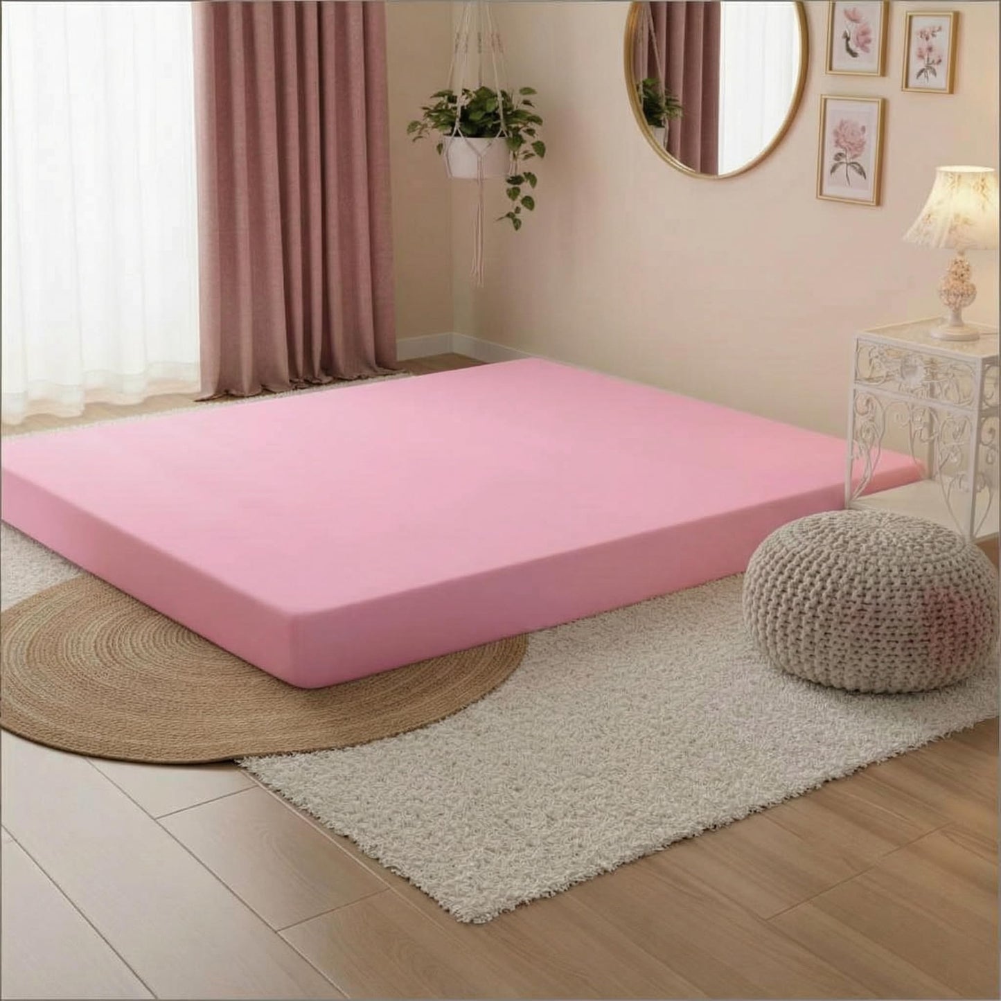 Stretchy Full Size Fitted Sheet for 4 Inch Low Profile Mattress - Snug Fit with No Baggy Fit for Thin Mattress, Tri-Fold Bed, Trundle Pull-Out, RV Bunk & Camping Cots, Daybed - Pink, Full