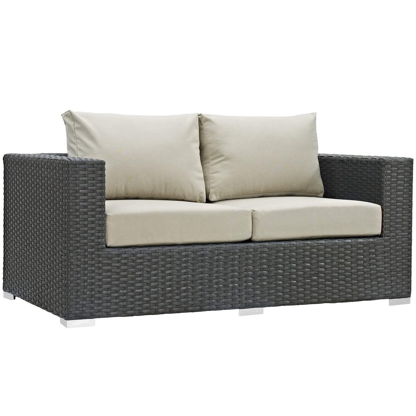 Modway EEI-1851-CHC-BEI Sojourn Wicker Rattan Outdoor Patio Coffee Table, Loveseat, Canvas Antique Beige