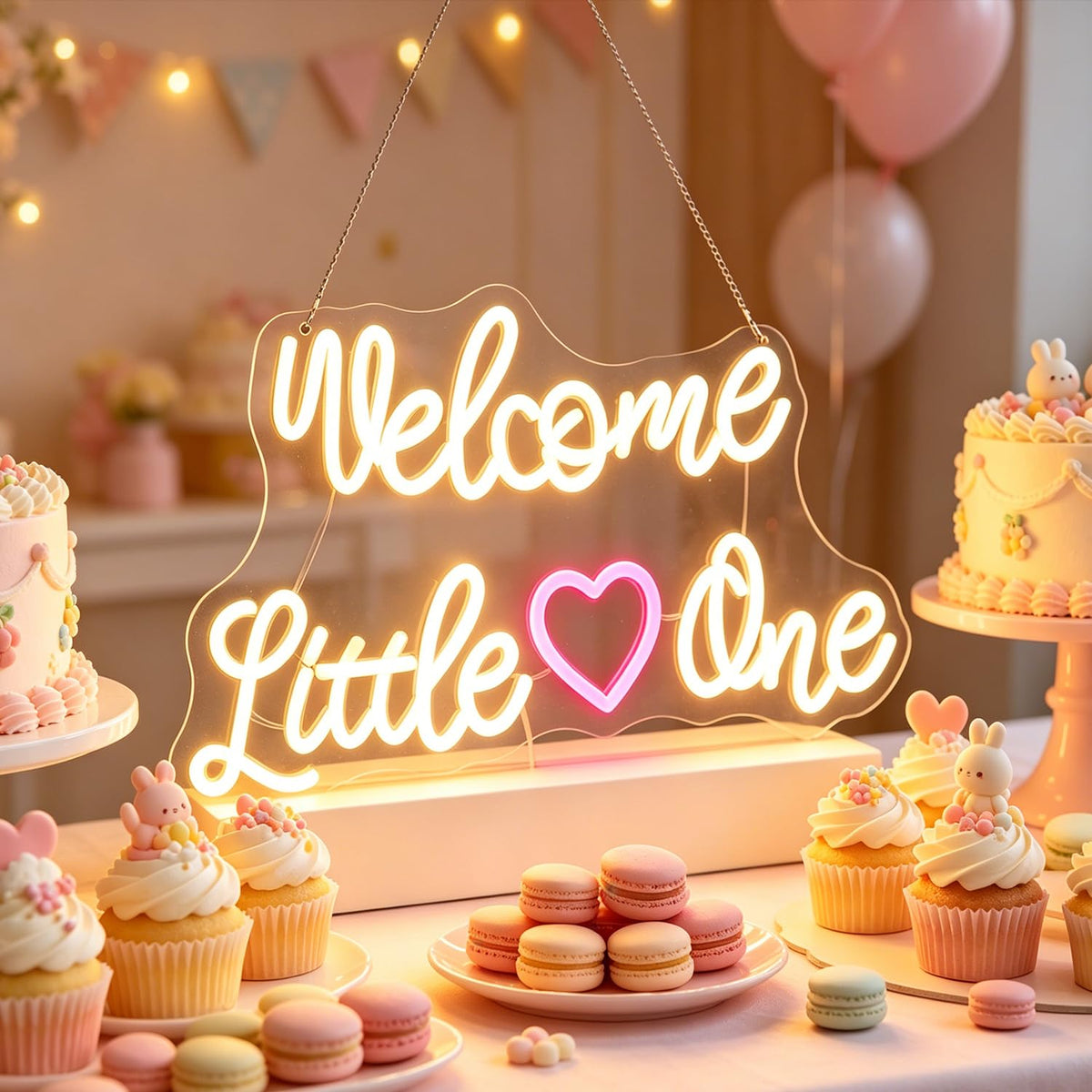 "Welcome Little One" Heartwarming Nursery Light, Gentle Joyful LED Wall Art for Baby's Room, Shower Gift, New Parent's Home/Family Entryway, Dimmable USB, Sweet Arrival Gift for Newborns & Families