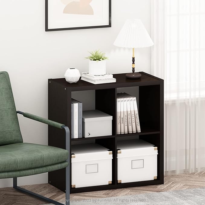 Furinno CUBICLE Book Shelf, 4-Cube Bookshelf, Extra Thick Frame Reversible