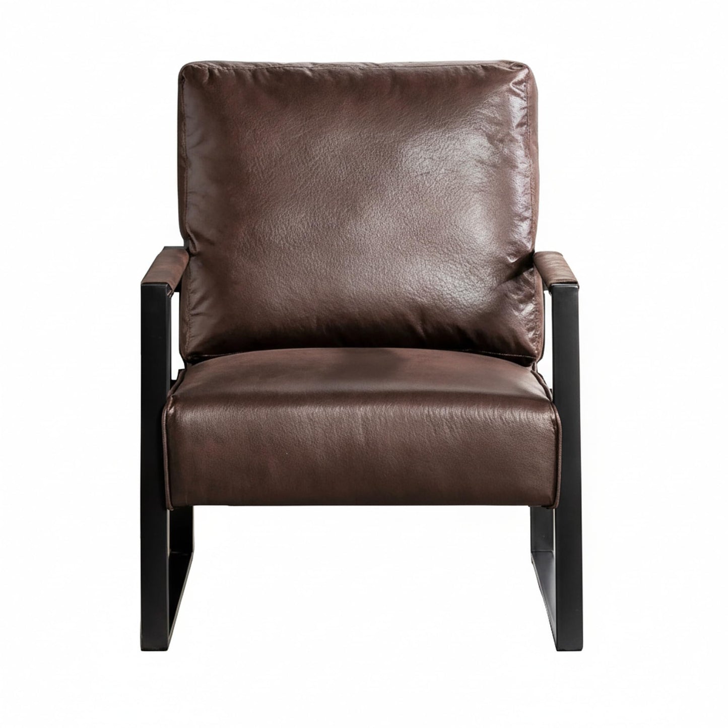 Container Furniture Classic Mid Century Modern Accent Chair with Durable Square Metal Frame, Armchair for Living Room, Bedroom, Home Office in Spotted Microfiber Upholstery, Dark Brown