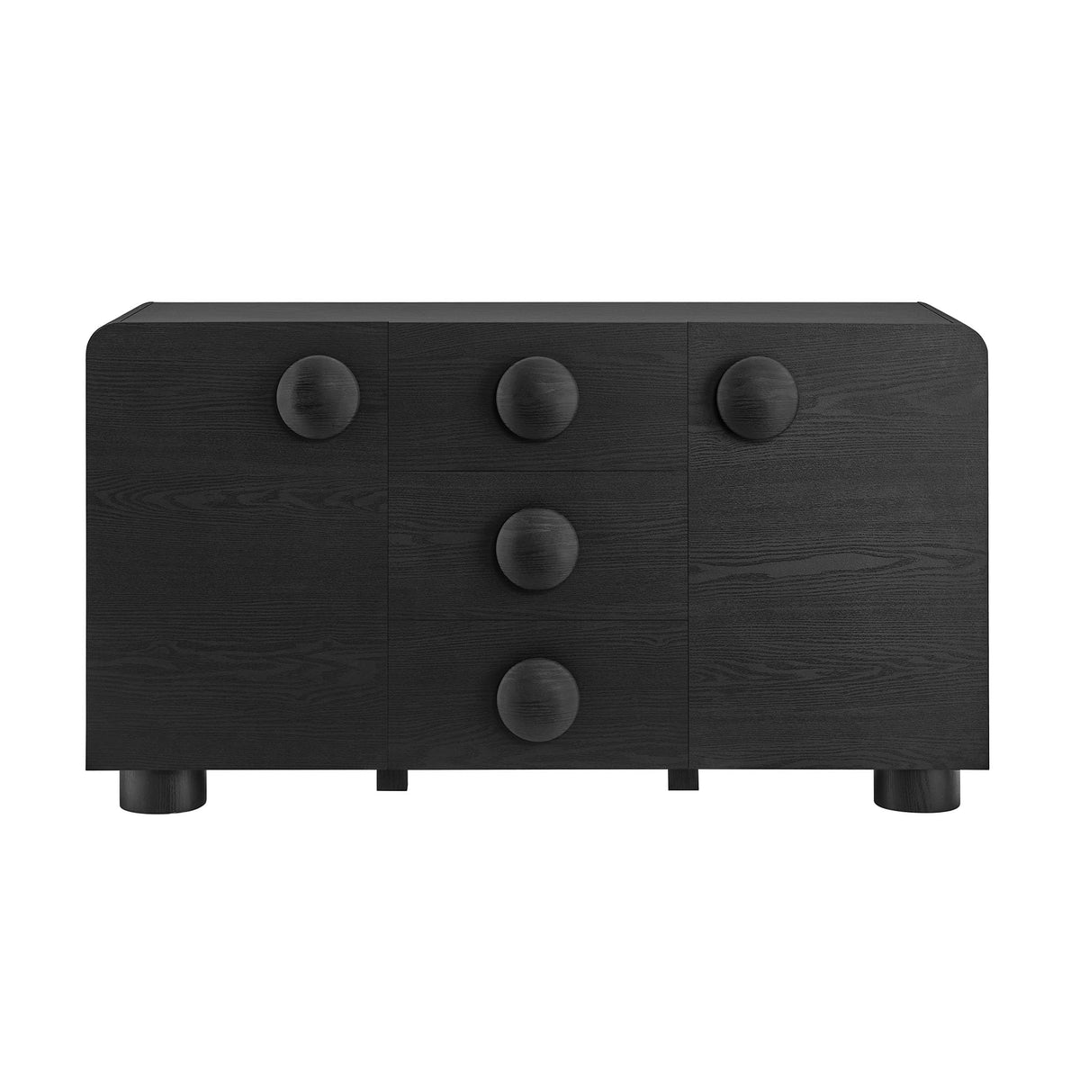 Modway Sonnet Retro Curved Sideboard in Black – 57 Inch Modern Buffet Cabinet with Circle Knobs – Credenza Cabinet with 3 Drawers – TV Stand Media Cabinet for Living Room, Home Office, Lounge Area
