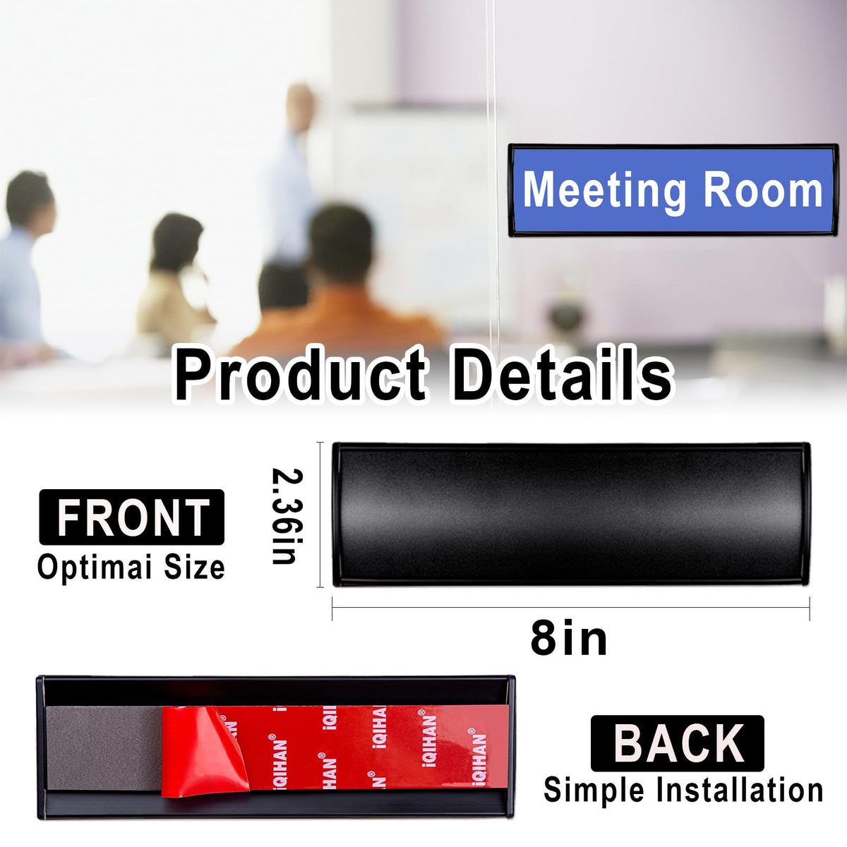 Set of 5 - Nameplate Holder for Wall Mount, 2.36'' x 8'' Curved Office Business Door Sign Holder-Black