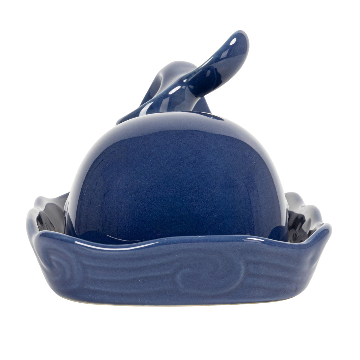 Creative Co-Op Dark Blue Whale Shaped Butter Dish with Lid