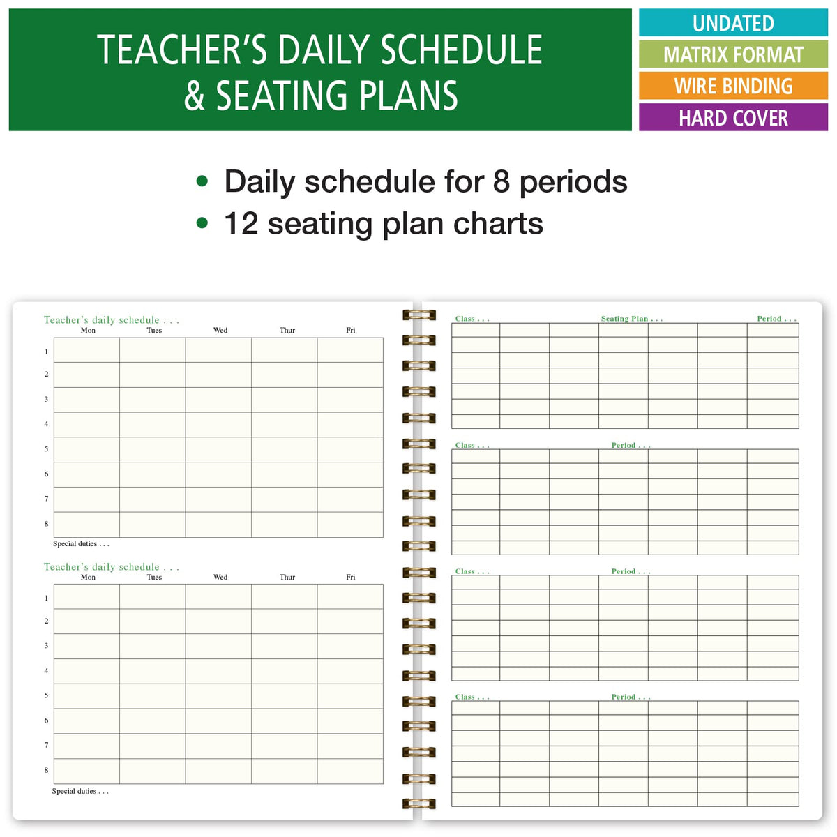 Elan Publishing Company HARDCOVER Combination Plan and Record Book: One efficient 8.5" x 11" Book for Lesson Plans and Grades Combines W101 and R1010 with Bonus Clip-in Bookmark (Rainbow Gold Marble)