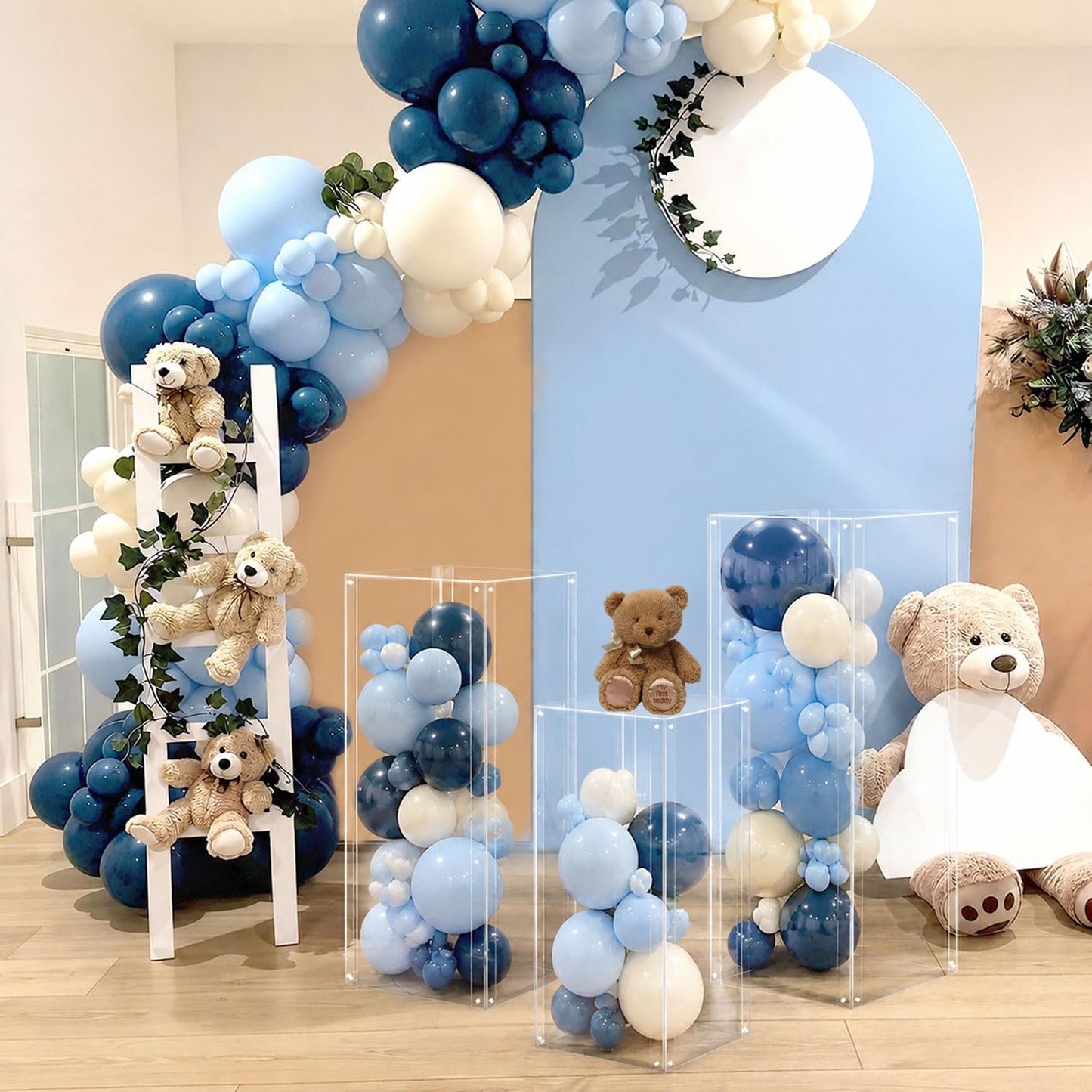 Vincidern 3PCS Acrylic Pedestal Stand for Party, Clear Square Display Plinth Pillar Stand for Wedding Cake Stand, Flower Holder, Sculpture Display, Art Gallery Home Decor (31.5"/27.6"/23.6" H)
