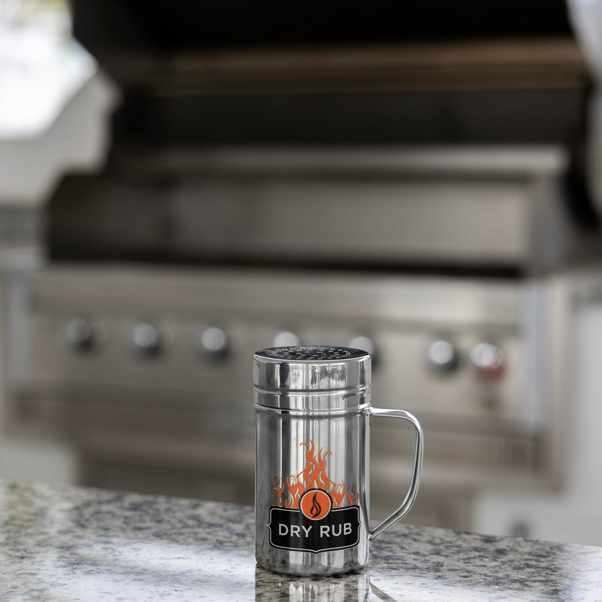 Outset Stainless Steel Dry Rub Shaker With Lid, 13oz Seasoning Dispenser