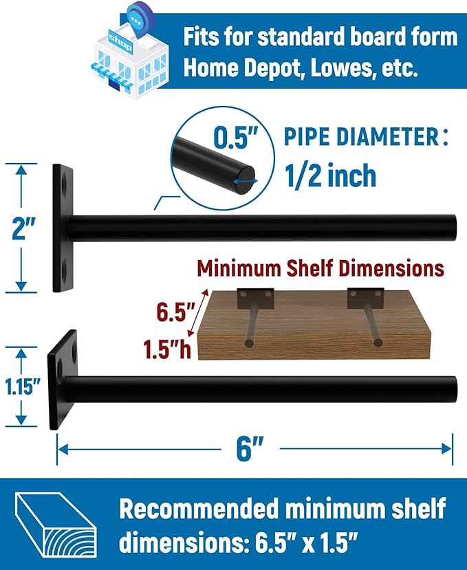 LEOPO 6-Pack 6 inch Floating Shelf Brackets, Hidden Shelf Bracket