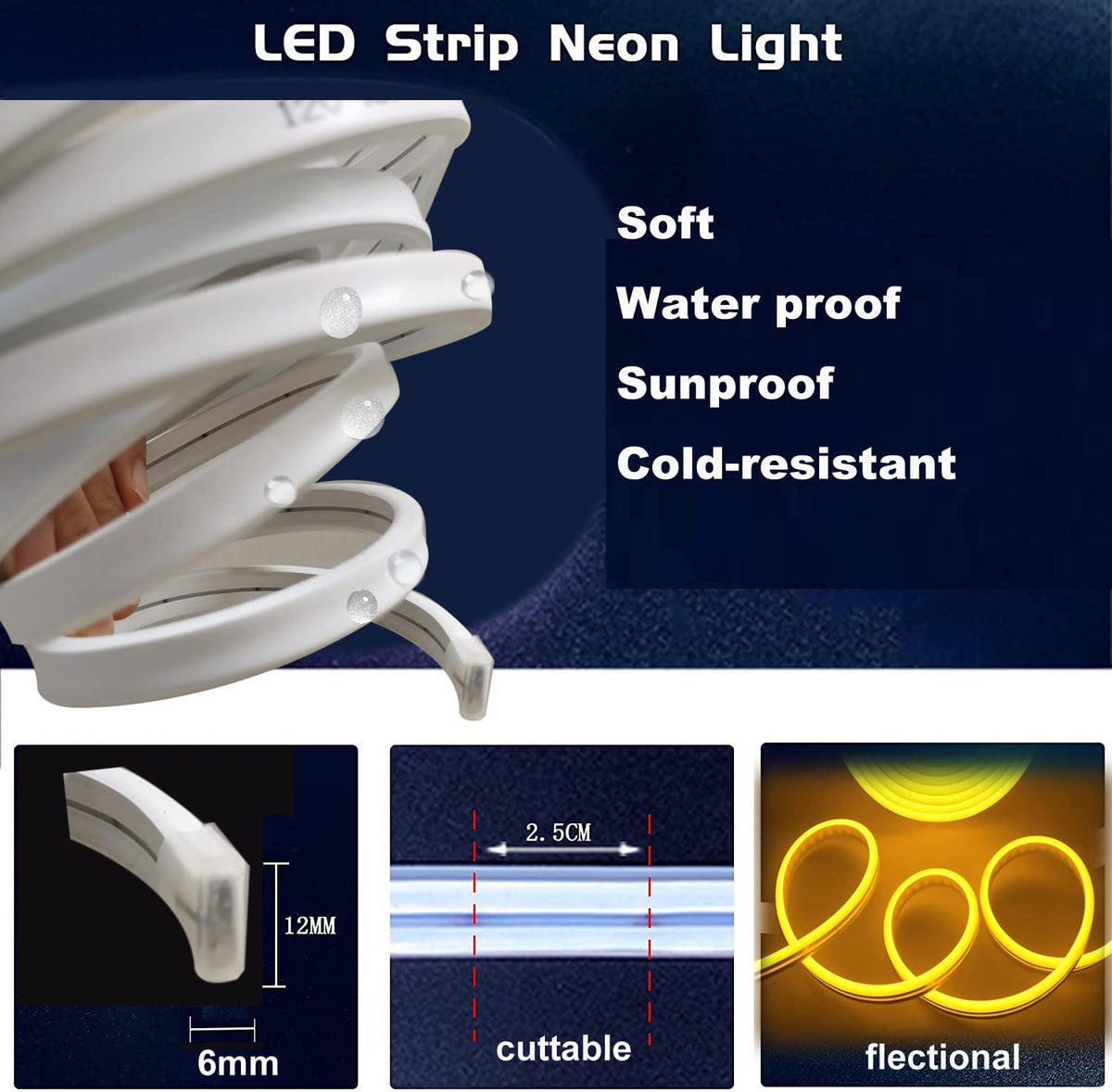 Maxlaxer Orange Neon LED Strip Lights, 16.4ft 12V Waterproof Flexible Light for Indoor/Outdoor Decoration (Includes Power Adapter)