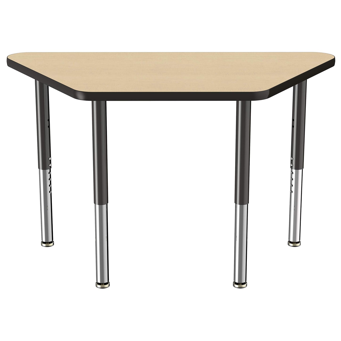 FDP Mobile Trapezoid Activity School and Office Table (24 x 48 inch), Super Legs with Glides and Casters for Collaborative Environments, Adjustable Height 19-30 inches - Maple Top and Black Edge