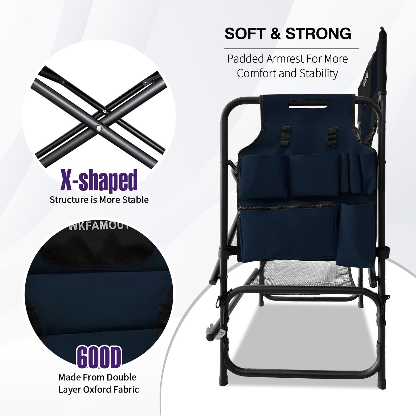 WKFAMOUT Tall Folding Directors Chair with Side Table 30.71" Seat Height Foldable Camping Chair Bar Stool for Makeup Artist Face Painting with Footrest and Storage Pocket Supports 350LBS