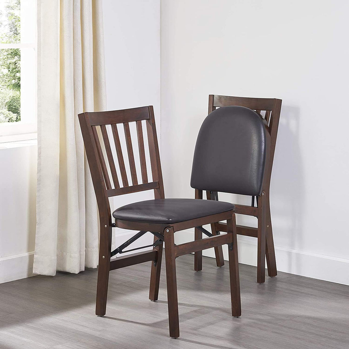 Stakmore Premium Solid Wood Dining Table Compact Folding Chair Set with Fabric Padded Upholstered Seat, Espresso/Black (Set of 2)